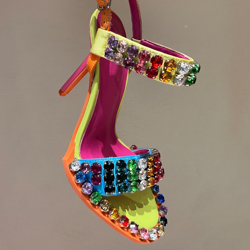 럭셔리 디자이너 브랜드 디자이너 여성 샌들 신발, 로마 오픈 토, 스퀘어 헤드 샌들, 플랫폼 샌들, 다이아몬드 색상